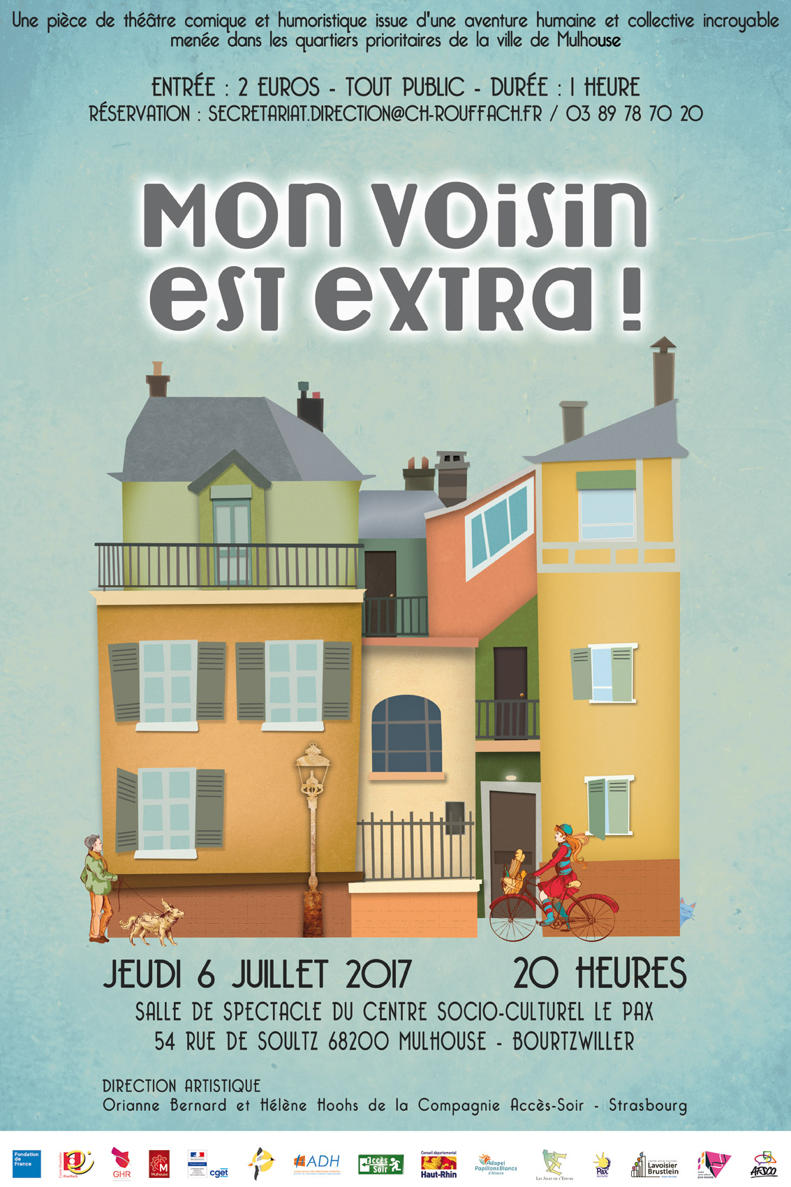 Affiche théâtre quartiers prioritaires de Mulhouse - Mon voisin est extra !